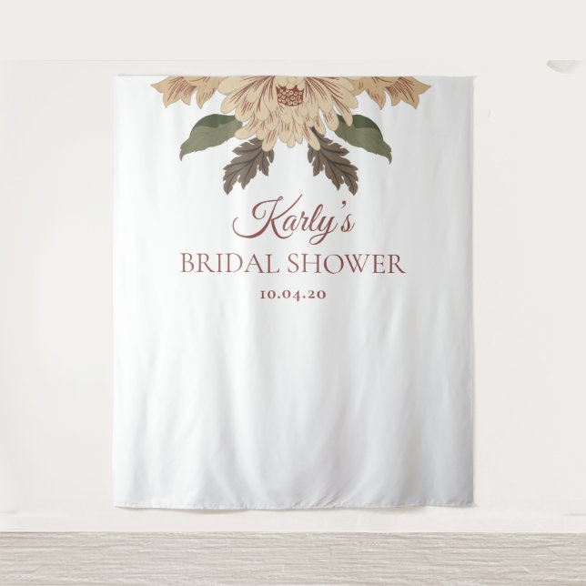 Bridal Shower Backdrop Modern Floral Motif Tapestry (Front)