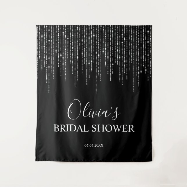 Bridal Shower Backdrop - Night & String Lights Tapestry (Front)