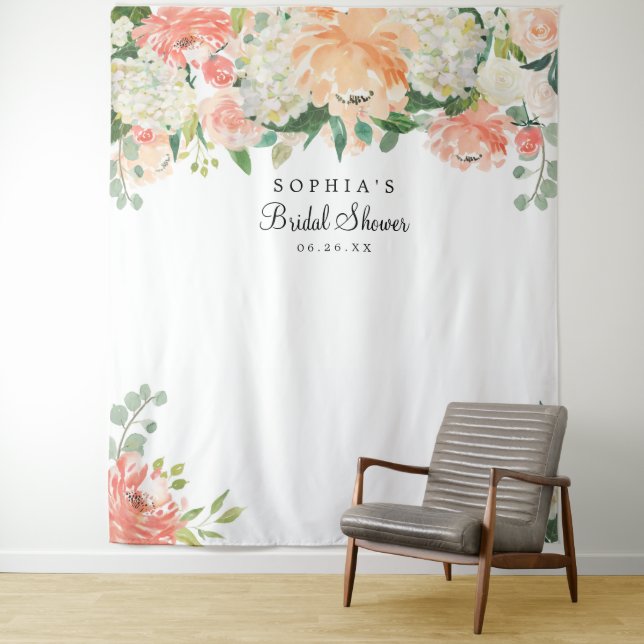 Bridal Shower Backdrop - Photo Booth Pretty Peach Tapestry (In Situ)