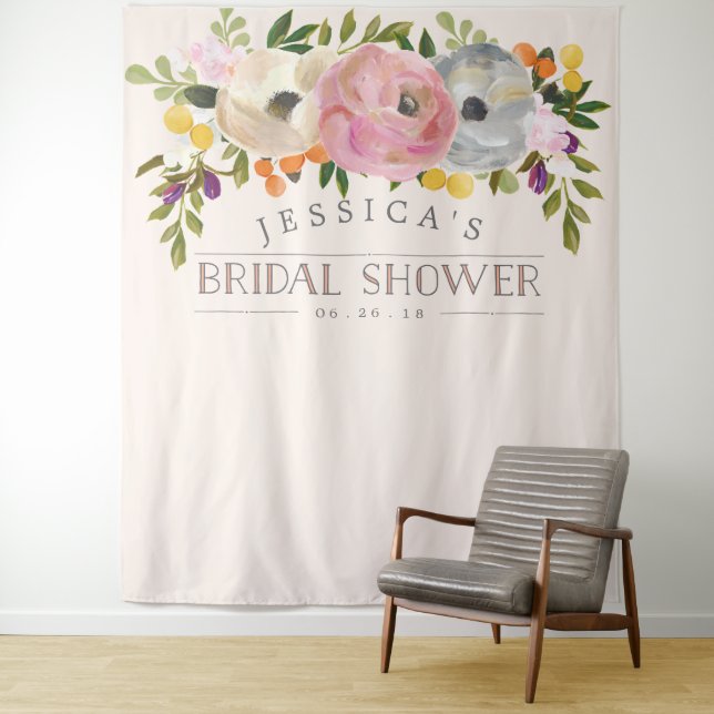 Bridal Shower Backdrop - Photo Booth Sweet Blooms Tapestry (In Situ)