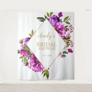 Bridal Shower Backdrop - Purple Flowers Tapestry