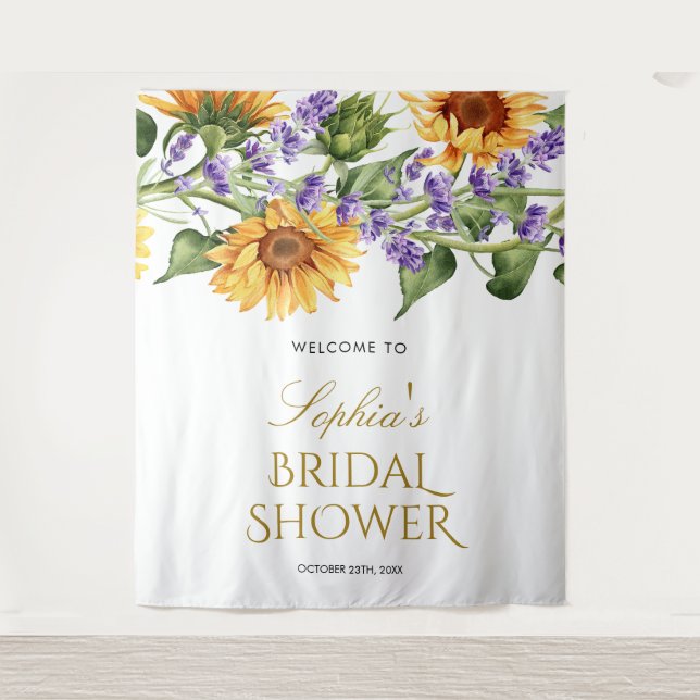 Bridal Shower Backdrop - Sunflowers & Lavender Tapestry (Front)