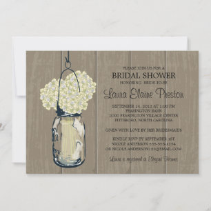 Bridal Shower Barn Wood Mason Jar Hydrangeas Invitation