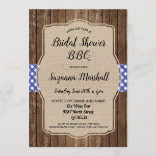 Bridal Shower BBQ Invite Gingham Burlap Invitation