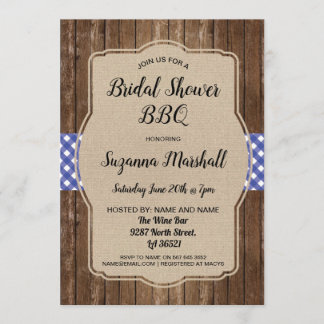 Bridal Shower BBQ Invite Gingham Burlap Invitation
