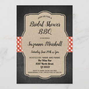 Bridal Shower BBQ Invite Red Gingham Burlap Invite