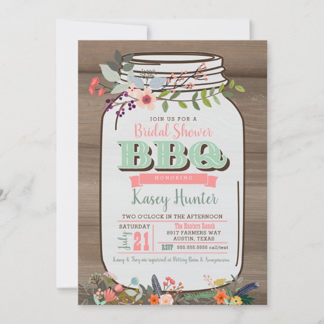 Bridal Shower BBQ Mason Jar Invitation (Front)