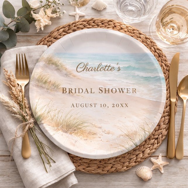 Bridal Shower beach coastal elegant Paper Plate (Creator Uploaded)