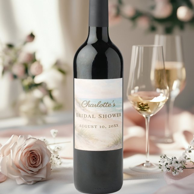 Bridal Shower beach coastal elegant Wine Label (Creator Uploaded)