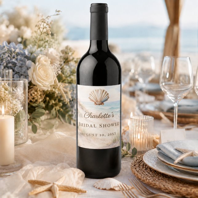 Bridal Shower beach coastal seashell Wine Label (Creator Uploaded)