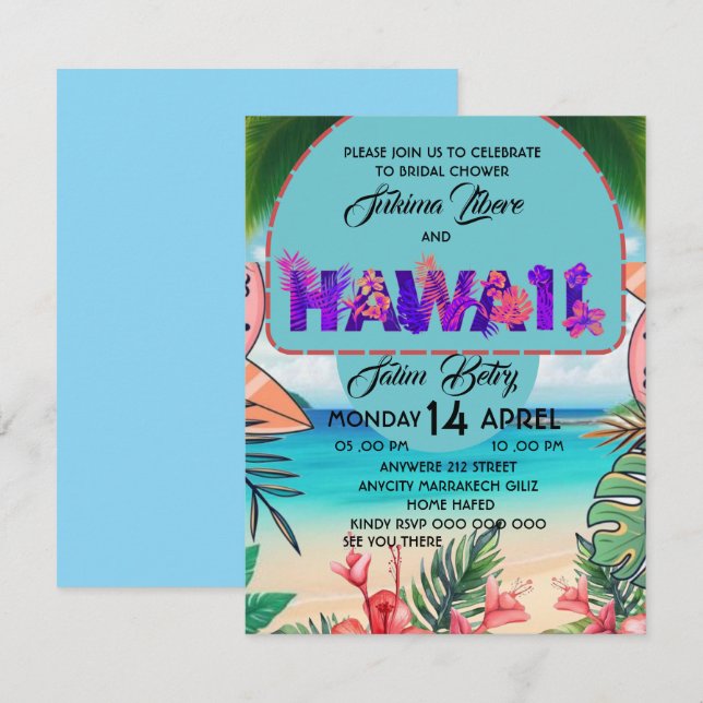 ,Bridal Shower Beach Invitation Template, ,Tropica (Front/Back)