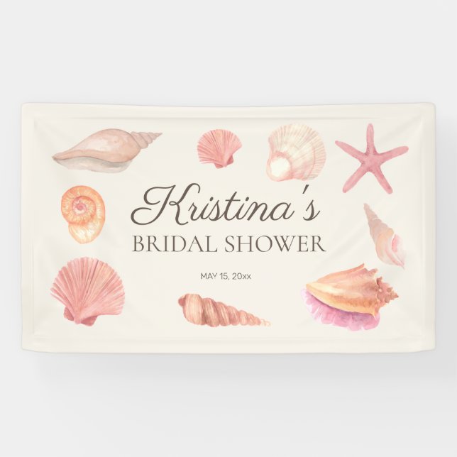 Bridal Shower Beach Party Pink Seashells  Banner (Horizontal)