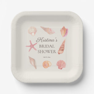 Bridal Shower Beach Party Pink Seashells  Paper Plate