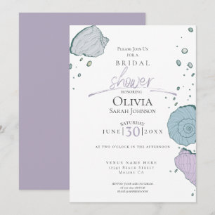 Bridal Shower Beach Seashells Lilac Dusty Blue Invitation