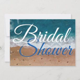 Bridal Shower Beach Summer White Blue Typography Invitation
