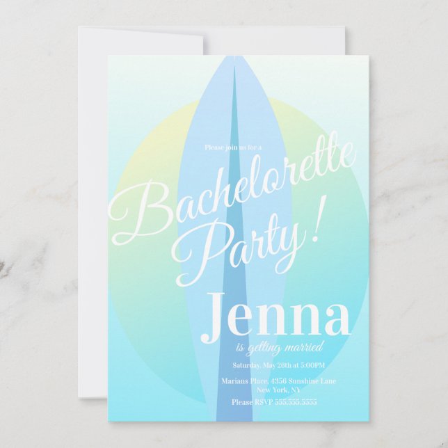 Bridal Shower Beach Surfing Sun Blue  Invitation (Front)