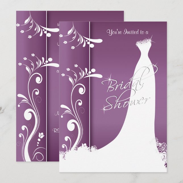 Bridal Shower - Beautiful Plum Purple Invitation (Front/Back)