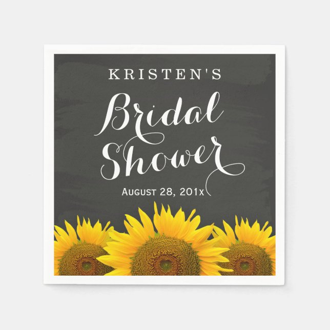 Bridal Shower Beautiful Sunflowers Chalkboard Napkin (Front)