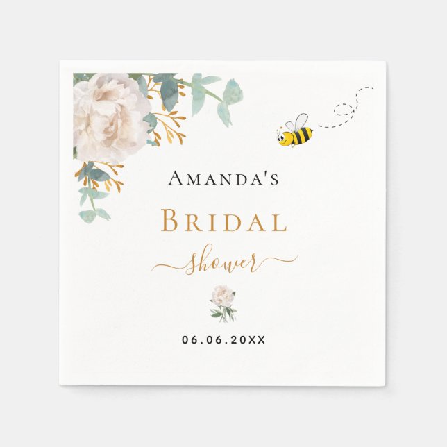 Bridal Shower bee floral eucalyptus greenery Napkin (Front)
