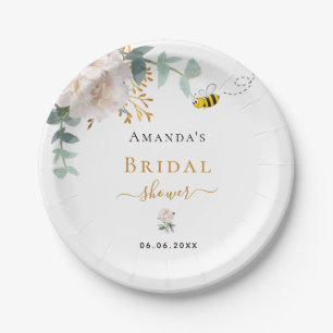 Bridal Shower bee floral eucalyptus greenery Paper Plate