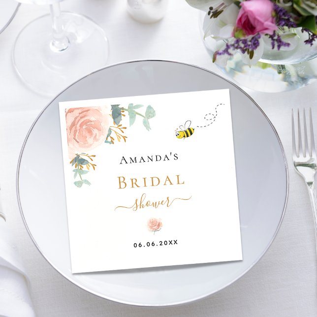 Bridal Shower bee floral eucalyptus rose gold Napkin (Creator Uploaded)