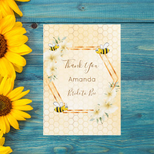 Bridal shower bees honeycomb floral thank you card