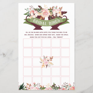 Bridal Shower Bingo, Boho Tea Party with Flowers Flyer