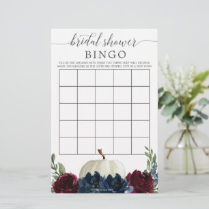 Bridal Shower Bingo Game Burgundy Navy Pumpkin
