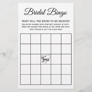 Bridal Shower Bingo Game Card