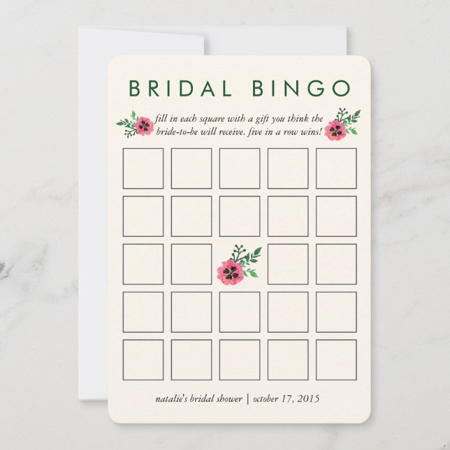 Bridal Shower Bingo Game Card | Pink Floral (Front)