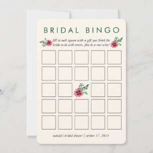 Bridal Shower Bingo Game Card   Pink Floral