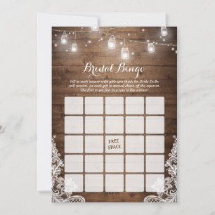 Bridal Shower Bingo Game Rustic String Lights Lace