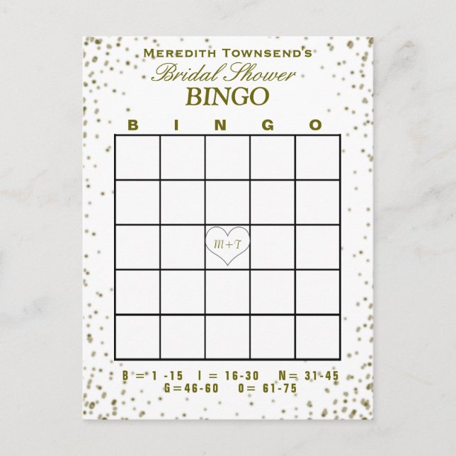 Bridal Shower Bingo | Gold Confetti Invitation Pos (Front)