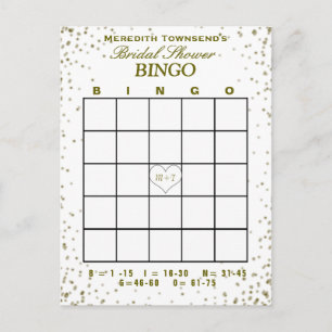 Bridal Shower Bingo   Gold Confetti Invitation Pos Postcard