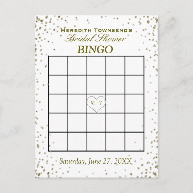 Bridal Shower Bingo | Gold Confetti Invitation Postcard (Front)