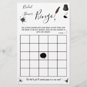 Bridal Shower Bingo Pen & Inkwell Game Card