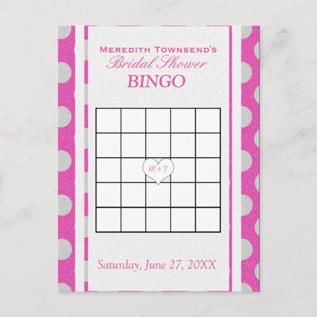 Bridal Shower Bingo | Pink and Silver Invitation Postcard (Front)