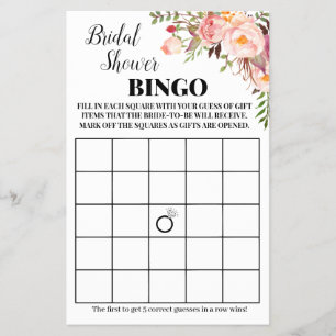 Bridal Shower Bingo Pink flowers Game Card
