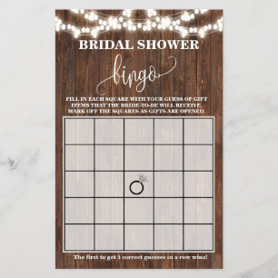 Bridal Shower Bingo Western Wedding Game Card