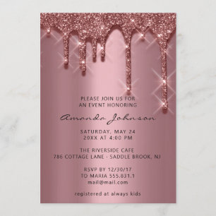 Bridal Shower Birthday 16th Gold 3D Drip Rose Invitation
