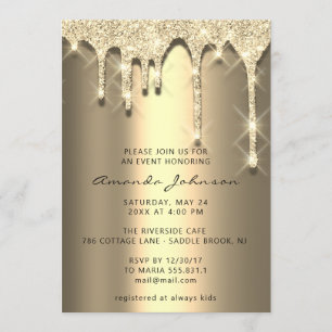 Bridal Shower Birthday 16th Gold 3D Drips Invitation