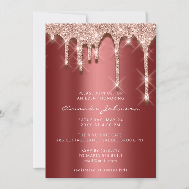 Bridal Shower Birthday 16th Rose 3D Burgundy Invitation (Front)