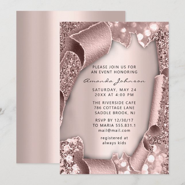 Bridal Shower Birthday 16th Rose 3D Glitter Pink Invitation (Front/Back)