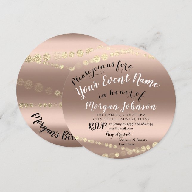 Bridal Shower Birthday Confetti Rose Gold Invitation (Front/Back)