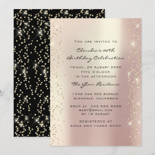 Bridal Shower Birthday Coral Confetti Blush Black Invitation