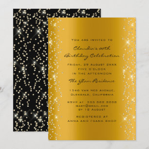 Bridal Shower Birthday Coral Confetti Gold Black Invitation