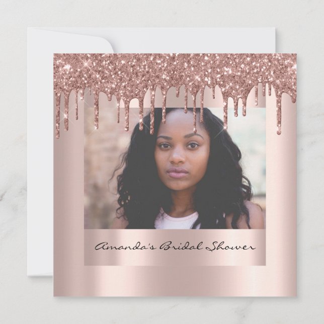 Bridal Shower Birthday  Rose Drips Spark Photo Invitation (Back)