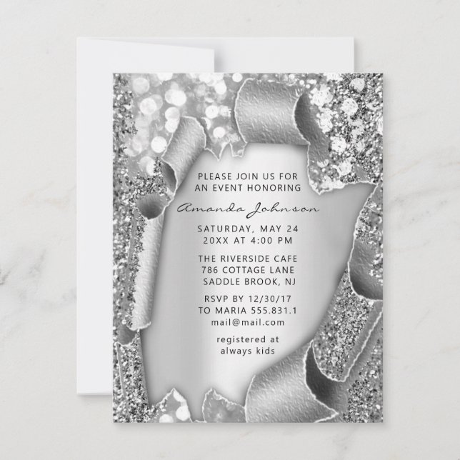 Bridal Shower Birthday SWEET 16th Grey 3D Glitter Invitation (Front)