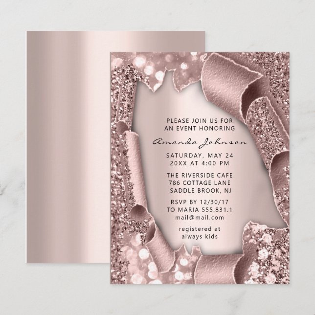 Bridal Shower Birthday SWEET 16th Rose 3D Glitter Invitation (Front/Back)