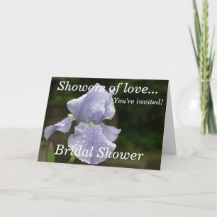 Bridal Shower BIue Iris Rain Drops . Floral Invitation
